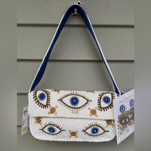 America & Beyond White Evil Eye Beaded Shoulder Bag